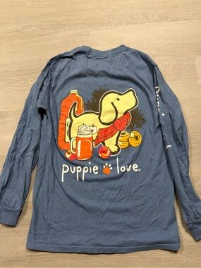 Puppie Love Fall Design Blue Long Sleeve Tee